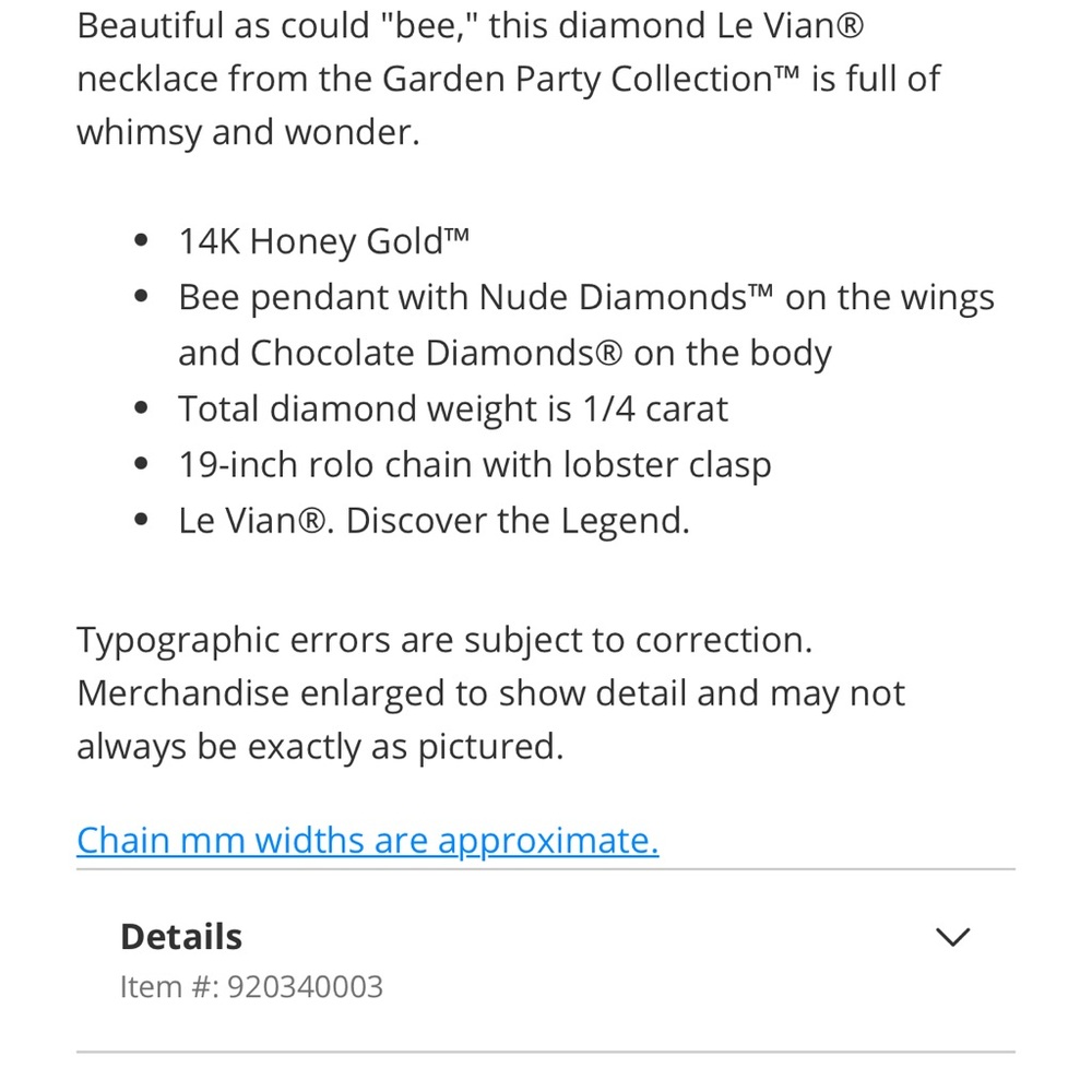 LeVian Honey Gold Bee Pendant Necklace